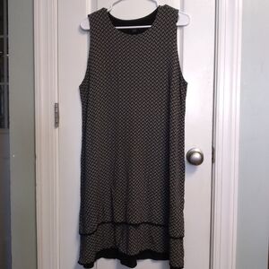 Chic Black and White Patterned Sleeveless Midi Dress Summer Office